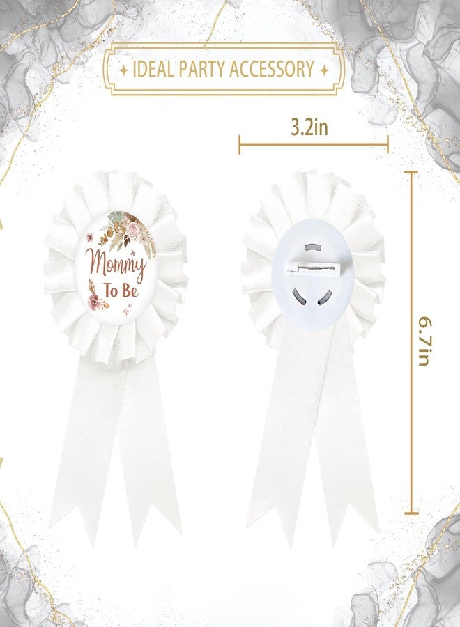 SUPERLUBY Pampas Grass Mom to Be Tinplate Badge Pin, Boho Mom to Be Pin for Women, Pampas Gender Reveal Brooch Button, White Rosette New Parents Button for Baby Shower/Newborn Baby Party Celebration - Image 3